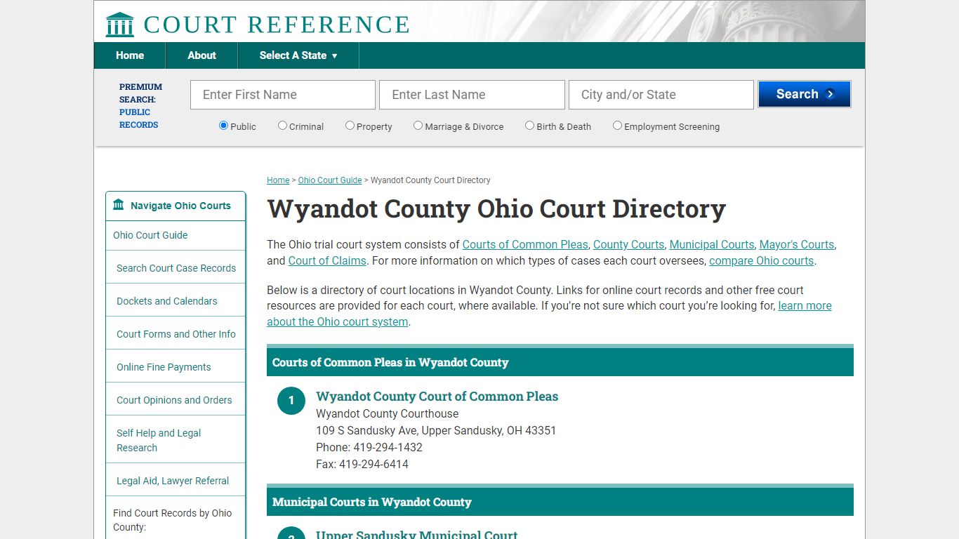 Wyandot County Ohio Court Directory | CourtReference.com